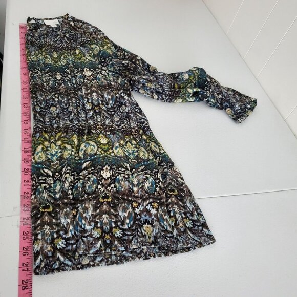 J Jill Womens Smocked Geometric Blouse Size XL Long Sleeve Keyhole Art To Wear - Picture 7 of 9